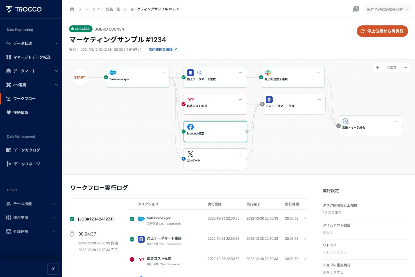 ETL/ELT処理などをワークフローで設定